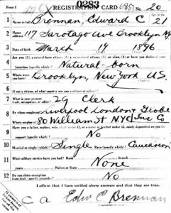 Brennan's Draft Registration Card